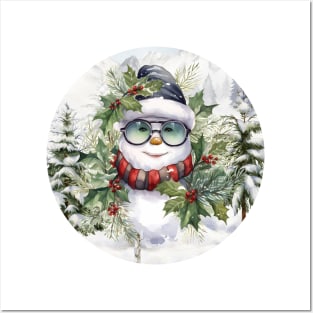 Snowman in glasses Posters and Art